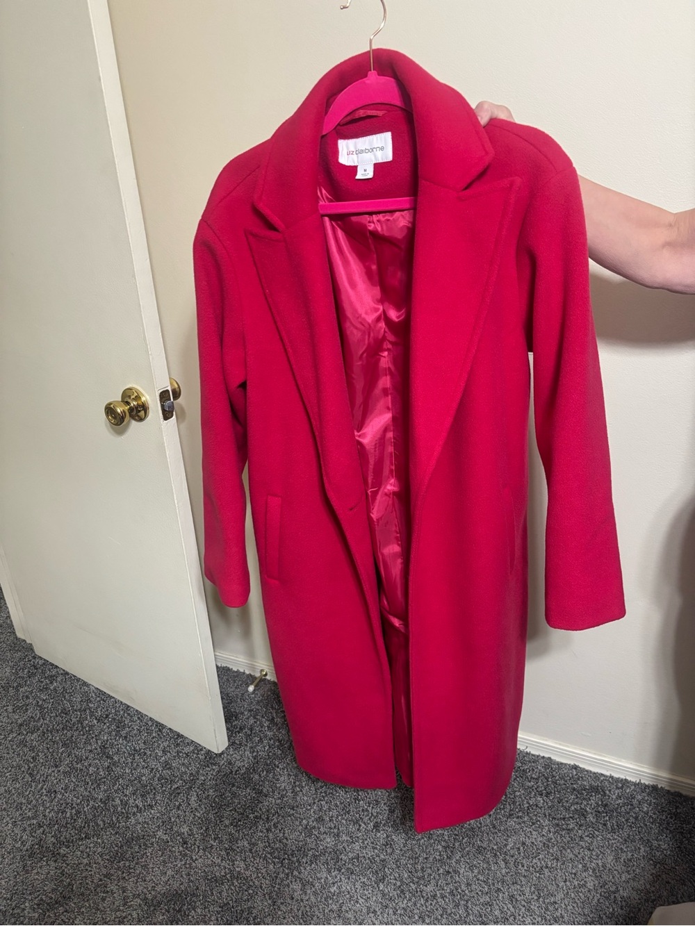 Liz Claiborne Vibrant Pink Long Wool-Blend Trench Coat